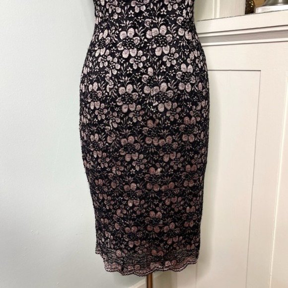 Tahari Lace V Neck Sheath Dress Black & Pink Rose Gold 2 XS - Picture 9 of 11
